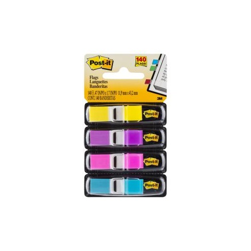 3M 683-4AB POST IT MINI FLAGS ASSORTED BRIGHT COLOURS PACK 140