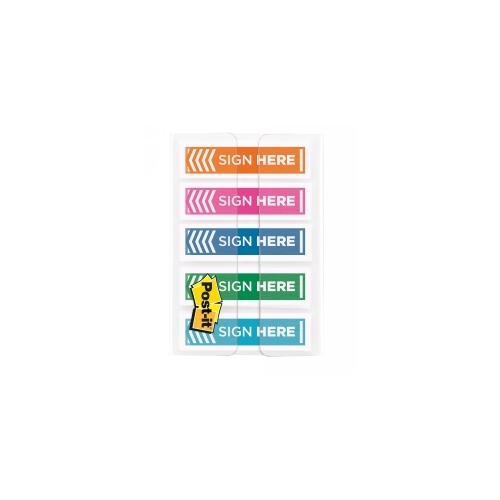 3M 684-SH-OPBLA  SIGN HERE FLAGS ORANGE PINK BLUE LIME AQUA PACK 100