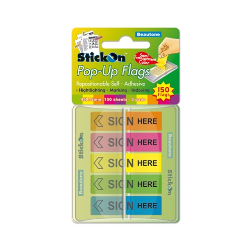 BEAUTONE SIGN HERE FLAG 45x12mm 150 SHEET PACK 5 