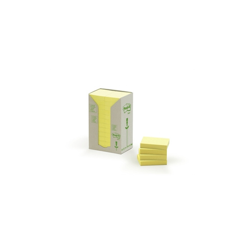 3M 653-RTY POST IT RECYCLED NOTES 35x48mm YELLOW PACK 24