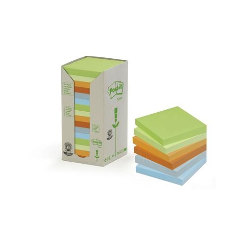 3M 654-16 RTP POST IT RECYCLED NOTES 73x73mm ASSORTED PASTELS PACK 16