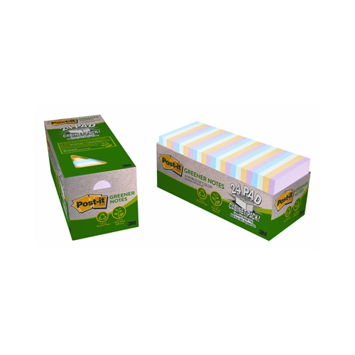 3M 654R-24CP-AP POST IT RECYCLED GREENER NOTES 73x73mm PASTEL CABINET PACK 24 