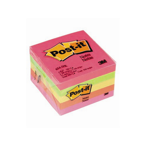 3M 654-5AN POST IT NOTES 73x73mm ASSORTED NEON PACK 5