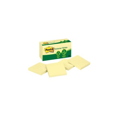3M 654Y-RP POST IT NOTE RECYCLED 73x73mm CANARY YELLOW PACK 12