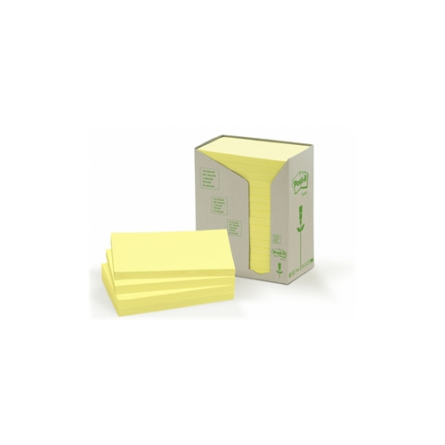3M 655-RTY POST IT RECYCLED NOTES 73x123mm YELLOW PACK 16