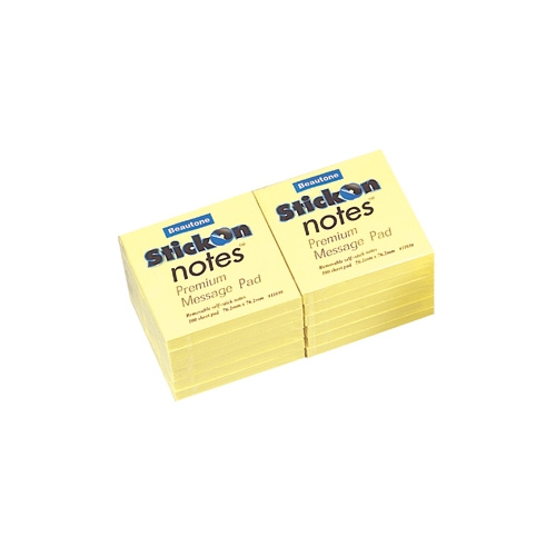 BEAUTONE PREMIUM STICK ON NOTES  75x75mm PACK 12