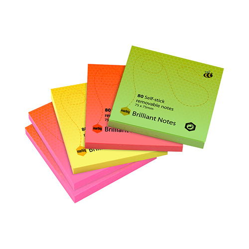 MARBIG BRILLIANT NOTES REPOSITIONABLE 75x75mm PACK 5