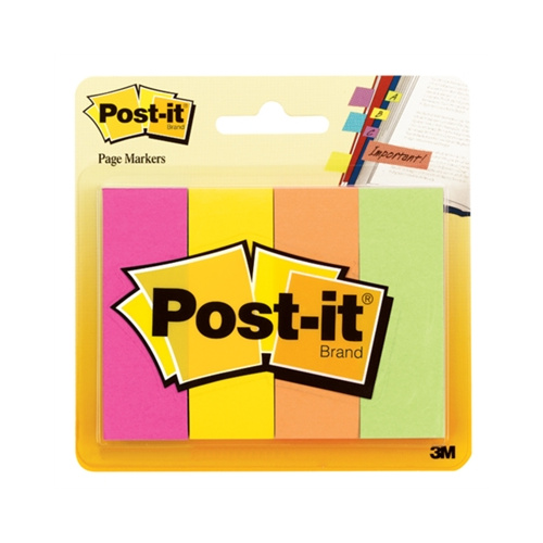 3M 671-4AF POST-IT PAPER PAGE MARKERS NEON LARGE 4 COLOURS