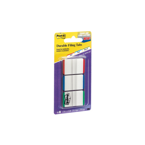 3M 686L-GBR POST IT DURABLE FILING TABS 25MM WHITE WITH GREEN/BLUE/RED PACK 66