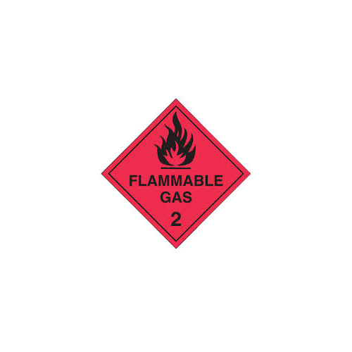 FLAMMABLE GAS 2 RED 100x100mm DANGEROUS GOODS LABELS ROLL 500