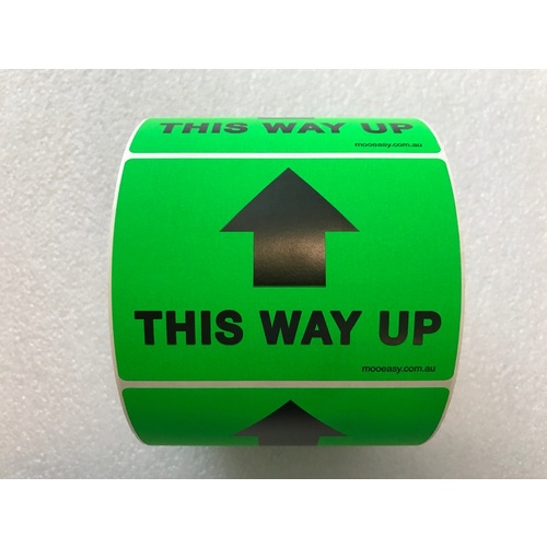 MOO LABELS THIS WAY UP FLURO GREEN 75x98mm ROLL 1000