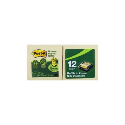 3M R330 RP RECYCLED POP-UP NOTES 73x73mm 100 SHEETS YELLOW PACK 12