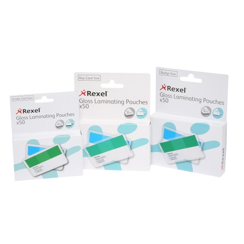 REXEL LAMINATING POUCHES CREDIT CARD (NO SLOTS) 54x86mm 125 MICRON PACK 50