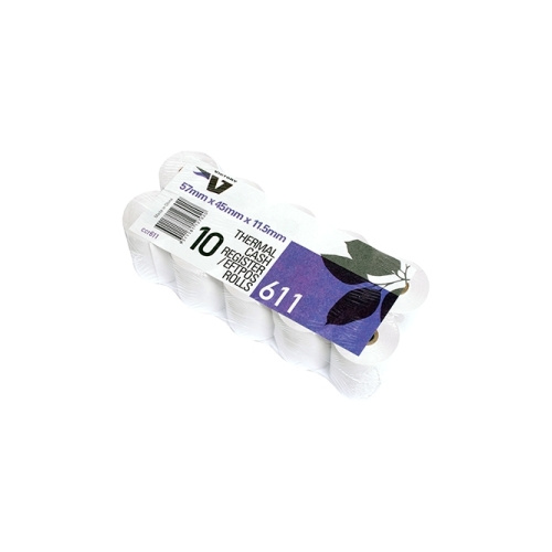 VICTORY CCR611 EFTPOS THERMAL ROLL 57x45x11.5mm 1 PLY PACK 10