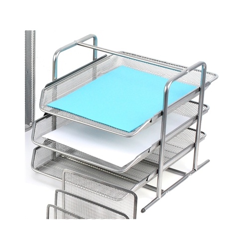 ITALPLAST I340 WIRE MESH 3 TIER DOCUMENT TRAY SILVER