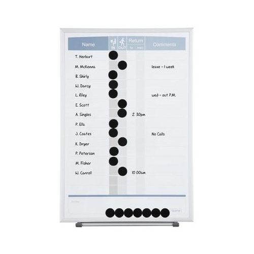 QUARTET STAFF IN/OUT WHITEBOARD 410x280mm